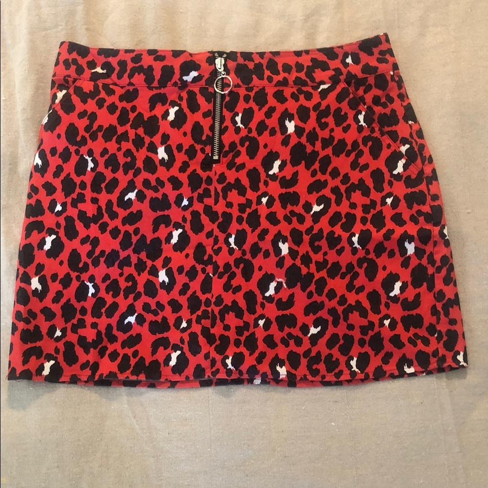 Rue 21 Red Leopard Print Mini Skirt with Front Zip